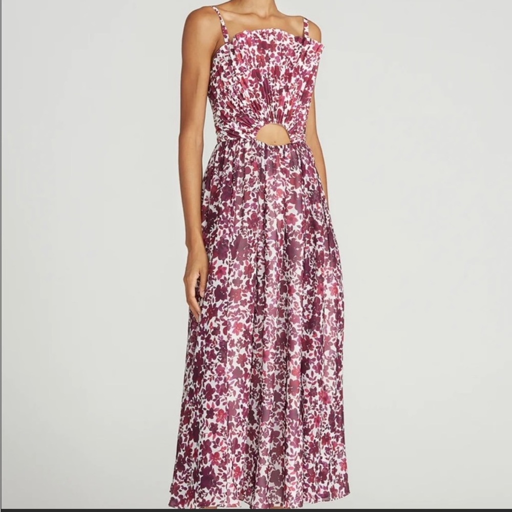 AMUR DESTINEE FAN BODICE MIDI DRESS